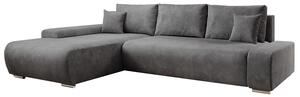 Juskys Divano Iseo sinistro - Forma a L, funzione letto, tessuto, moderno e confortevole - Divano grigio scuro