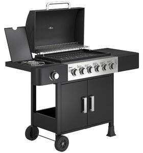 Griglia a gas da 17,8 kW con 6 bruciatori principali e 1 bruciatore laterale | Colore: nero | Dimensioni: 135x51x101 cm
