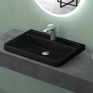 Lavabo Mai & Mai da 90 cm, vasca rettangolare, lavabo da incasso in resina minerale, nero opaco, con troppopieno e foro per rubinetteria Colossum08