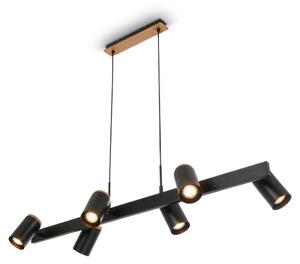 Lampada a sospensione Briloner DUTA, orientabile, attacco GU10, 6 luci, struttura in legno nero, dimensioni 110 x 24,9 x 120 cm