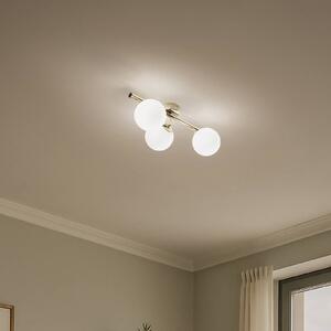 Plafoniera Drum, color oro, a 3 luci, vetro, lunghezza 46 cm Drum Domiluce, dimmerabile, Ottone / Oro, Soggiorno / Sala da pranzo, Metallo