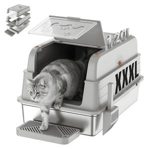JUMMICO, lettiera per gatti da 120 litri, in acciaio inossidabile, 3-in-1, realizzata in acciaio inossidabile (aperta/semi-chiusa)