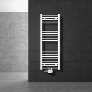 LuxeBath radiatore bagno attacco centrale 400 x 1200 mm bianco diritto con termostato e set di collegamento Angolo universale e diritto passante, senza elemento riscaldante