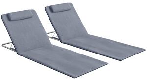 Outsunny Set di 2 Stuoie con Schienale Reclinabile Poggiatesta e Borsa per il Trasporto 134x48x33-43 cm Grigio | Aosom Italy