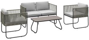 Outsunny Set da Giardino Rattan con Divanetto 2 Posti, 2 Poltrone e Tavolino in Vetro, Cuscini Sfoderabili, Grigio | Aosom Italy
