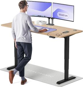 Scrivania Desktronic HomePro regolabile elettricamente in altezza 180x80cm in bambù/nero con funzione di memoria, tecnologia anticollisione, porte di ricarica USB-A e USB-C