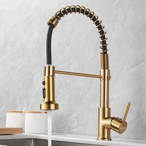 Rubinetto da cucina, miscelatore per cucina - Finitura dorata spazzolata - Doccetta estraibile - Altezza 41 cm