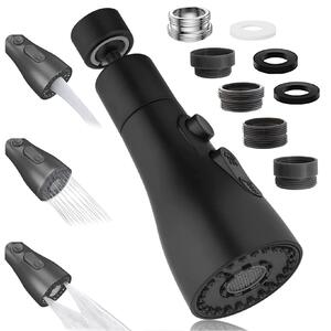 Prolunga per rubinetto da cucina - Rotazione a 360 gradi - 3 tipi di getto - Colore nero - Adatta per cucina e bagno