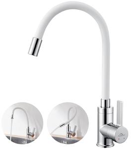 Rubinetto da cucina, miscelatore per lavello - Bocca flessibile - Rotazione a 360° - Bianco - Aeratore a risparmio idrico