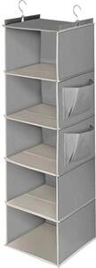Organizzatore da appendere per armadio, 5 scomparti pieghevoli, con ganci in metallo, colore grigio