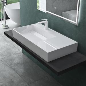 Lavabo da appoggio Mai & Mai, modello Col12, lavabo sospeso, dimensioni 90x48x13 cm, colore bianco