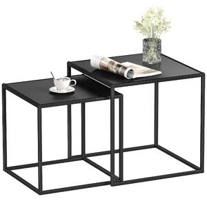 Tavolino 839-563V00BK, tavolino, tavolo pieghevole, set di 2, design moderno, struttura in acciaio, nero