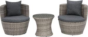 BELIANI Set bistrot da giardino 3 pezzi in rattan artificiale grigio con cuscini impilabili, da esterno, moderno