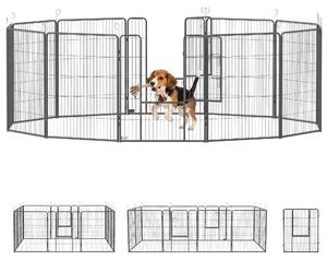 PawHut Recinto per cuccioli, altezza 100 cm, 12 pezzi, pieghevole, con 2 porte, grigio