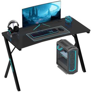 HOMCOM Scrivania Gaming con Luci LED RGB Regolabili e Gambe a K, in Legno e Acciaio, 120x60x75 cm, Nero