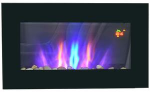 Moonbite, camino da parete elettrico, 1000/2000 W, effetto fiamma LED con 7 colori di luce, aspetto pietra, utilizzabile anche senza funzione di riscaldamento, telecomando con timer, metallo, nero