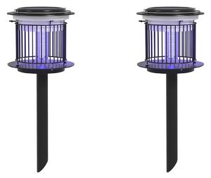 Outsunny Set 2 Lampade Antizanzare da Esterno 2 in 1 con Luce LED e UV, Ricarica Solare e USB, Nero|Aosom