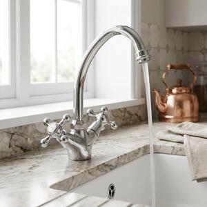 Miscelatore da cucina in stile vintage, cromato, serie Heritage Ascot, modello CR-4004-HA, marca Aquanello