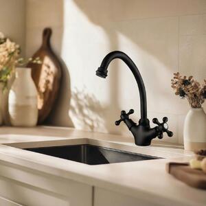 Miscelatore da cucina in stile vintage, nero, serie Heritage Ascot, modello BL-4004-HA, marca Aquanello