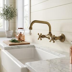 Miscelatore da cucina, montaggio a parete, finitura bronzo, modello Heritage Ascot, marca Aquanello