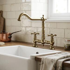 Miscelatore da cucina in stile vintage, bronzo, con manopole a croce, modello Ascot, marca Aquanello