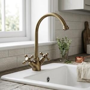 Miscelatore da cucina in ottone con bocca di erogazione rotonda, modello Heritage Ascot BN-4003-HA, marca Aquanello