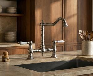 Miscelatore da cucina in stile vintage, in acciaio inossidabile con maniglia bianca, modello Heritage Aquanello