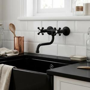 Miscelatore da cucina, montaggio a parete, nero, modello Heritage Ascot BL-4111-HA, marca Aquanello
