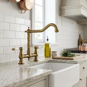 Rubinetto da cucina in stile vintage, bronzo con maniglia bianca, serie Heritage Aquanello