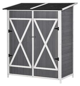 Outsunny casetta da giardino per attrezzi con 2 porte tetto in asfalto legno di abete grigio+bianco
