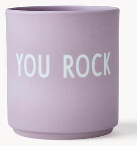 Tazza senza manico viola di design con scritta Favourite YOU ROCK