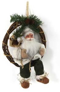 Babbo natale tessuto su ghirlanda verdebianco cmh30