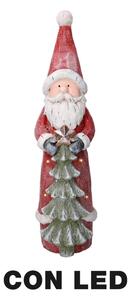 Babbo natale resina led con albero rosso cm 18x19h66