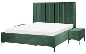 Set camera da letto in velluto verde scuro matrimoniale 180 x 200 cm letto con contenitore 2 comodini imbottiti Beliani
