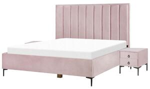 Set camera da letto in velluto rosa matrimoniale 180 x 200 cm letto con contenitore 2 comodini imbottiti Beliani