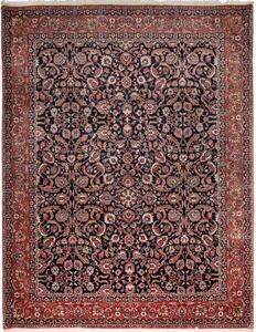 Tappeto Bidjar Con Seta Floreale Blu Scuro Rosso Mattone 305x399 Cm