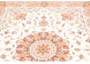 Tappeto Tabriz 70 Raj Medaglione Floreale Avorio Rosa Salmone 148x219 Cm