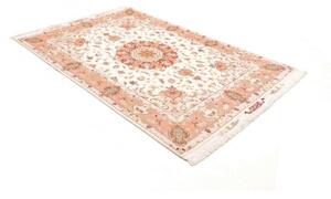 Tappeto Tabriz 70 Raj Medaglione Floreale Avorio Rosa Salmone 148x219 Cm