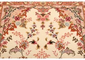 Tappeto Tabriz 50 Raj Medaglione Floreale Avorio Rosa Antico Corsia 77x207 Cm