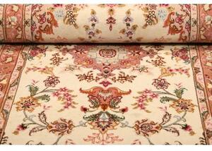 Tappeto Tabriz 50 Raj Medaglione Floreale Avorio Rosa Antico Corsia 77x207 Cm