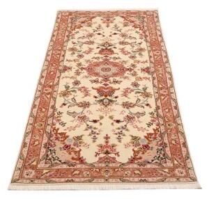 Tappeto Tabriz 50 Raj Medaglione Floreale Avorio Rosa Antico Corsia 77x207 Cm