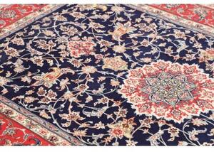 Tappeto Isfahan Medaglione Floreale Blu Notte Rosso Corallo 157x232 Cm