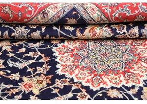 Tappeto Isfahan Medaglione Floreale Blu Notte Rosso Corallo 157x232 Cm