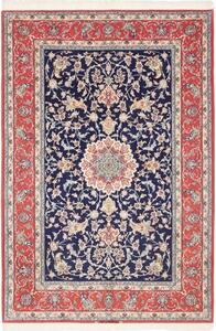 Tappeto Isfahan Medaglione Floreale Blu Notte Rosso Corallo 157x232 Cm