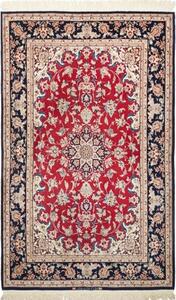Tappeto Isfahan Medaglione Floreale Rosso Blu Scuro 108x174 Cm