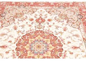 Tappeto Tabriz 70 Raj Medaglione Floreale Avorio Rosa Antico 149x220 Cm