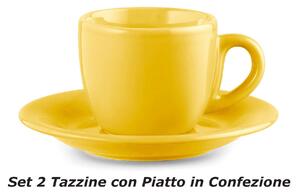 Tazzine Da Caffe con piattino set da 2 in Ceramica 6,5x6,5x h5 cm-100 cc Collezione lavabile in lavastoviglie colore giallo