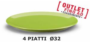 PiattI RotondI da Portata, Torta, o Pizza set 4 pezzi diametro 32x32x h 2cm - in GRES adatto alla lavastoviglie colore verde