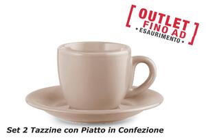 Tazzine Da Caffe con piattino set da 2 in Ceramica 6,5x6,5x h5 cm-100 cc Collezione lavabile in lavastoviglie colore Tortora