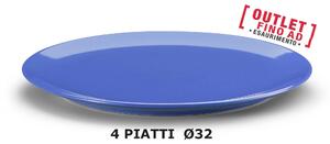 Piatti Rotondi da Portata, Torta, o Pizza set 4 pezzi diametro 32x32x h 2cm - in GRES adatto alla lavastoviglie colore BLU